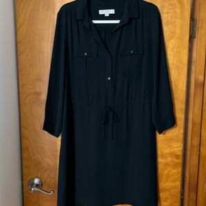 LOFT 3/4 Sleeve Black Drawstring Dress-Button Front-Like New-Size 10